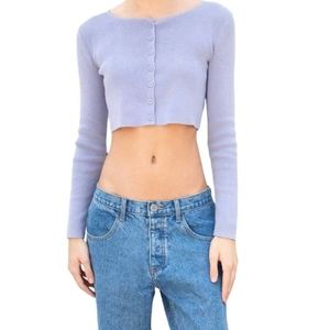 Brandy Melville Ribbed Cropped Cardigan in baby blue